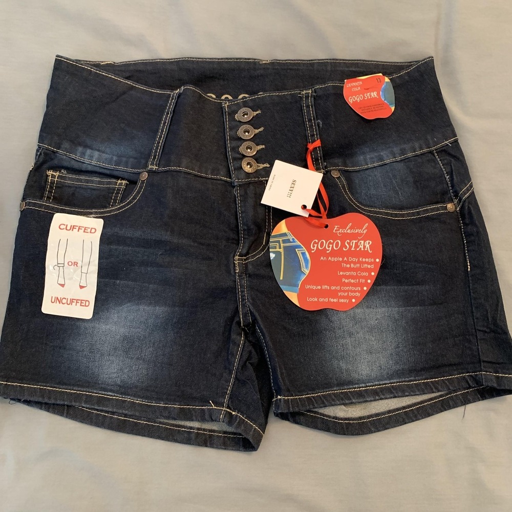 GOGO STAR Shorts Juniors‎ 13 Blue Denim Hot Pants High Rise Shaping Cuffed